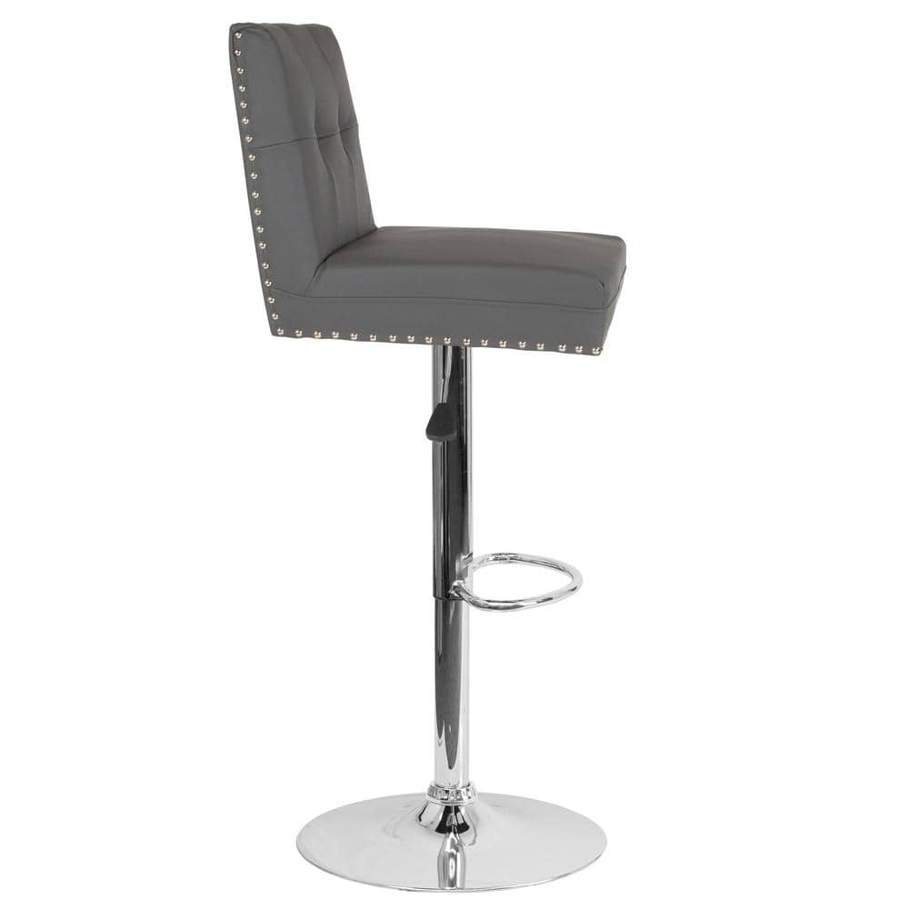 Carnegy Avenue 34 in. Adjustable Height Gray Leather Bar Stool CGA-DS-231721-GR-HD