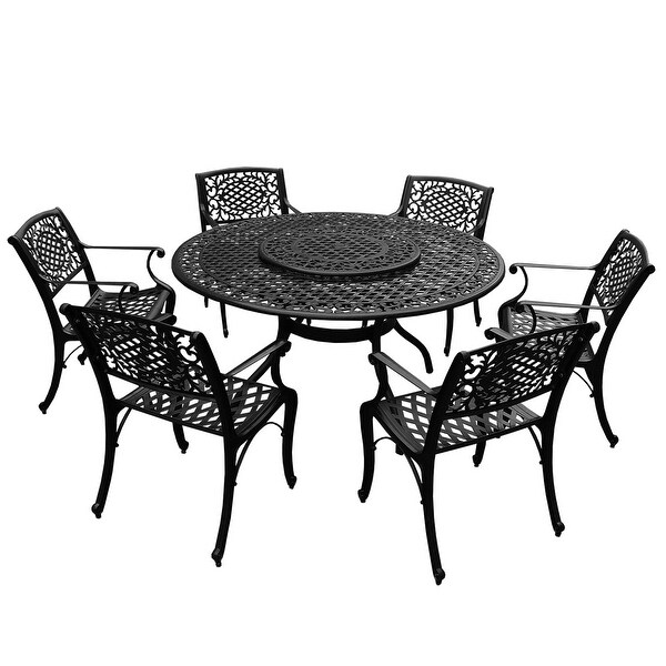 Mesh Lattice 59 in. Round Dining Set with Lazy Susan and Six Chairs