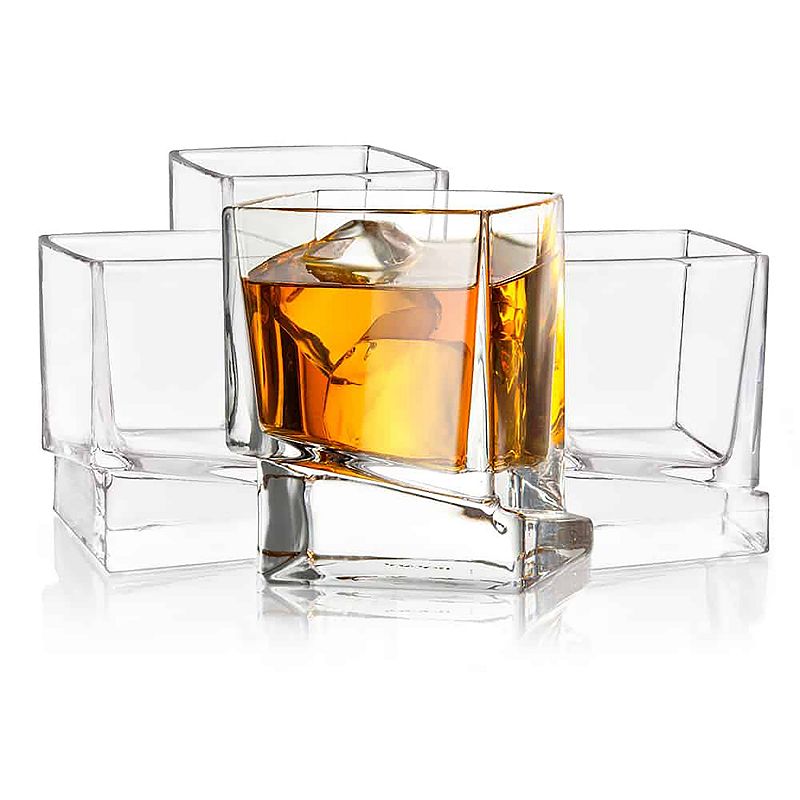 JoyJolt Carre 4-pc. Square Heavy-Base Crystal Whiskey Glass Set