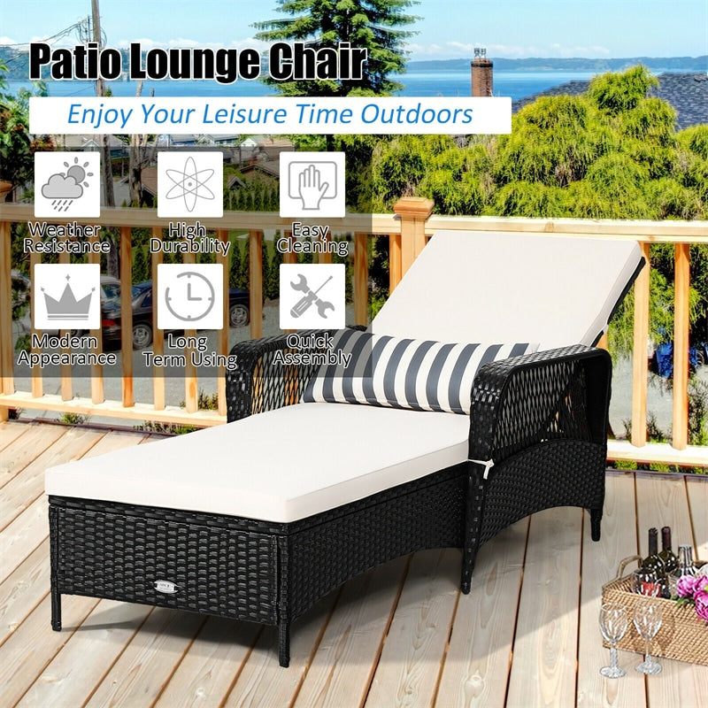 6-Position Rattan Wicker Lawn Patio Outdoor Chaise Lounge Chair Pool Beach Sun Lounger with Pillow & Cushion