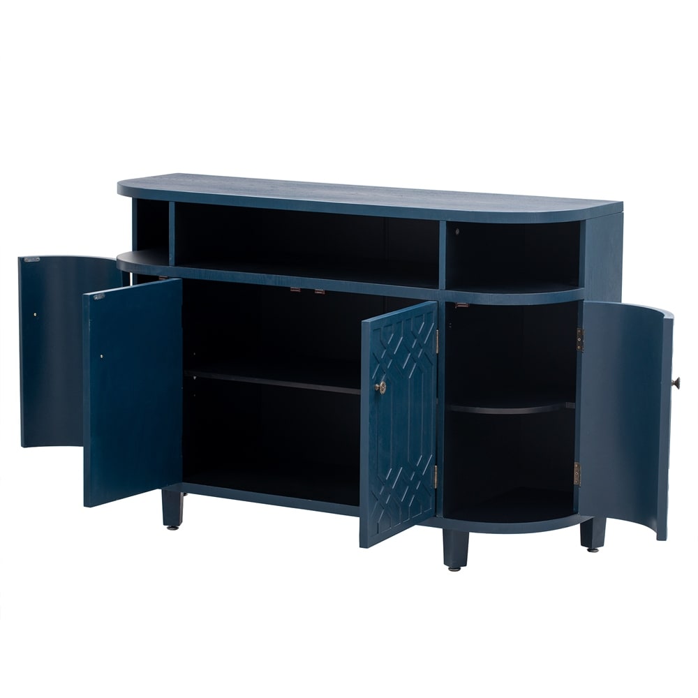 Curved Design Storage Cabinet w/ Four Doors and Adjustable Shelves