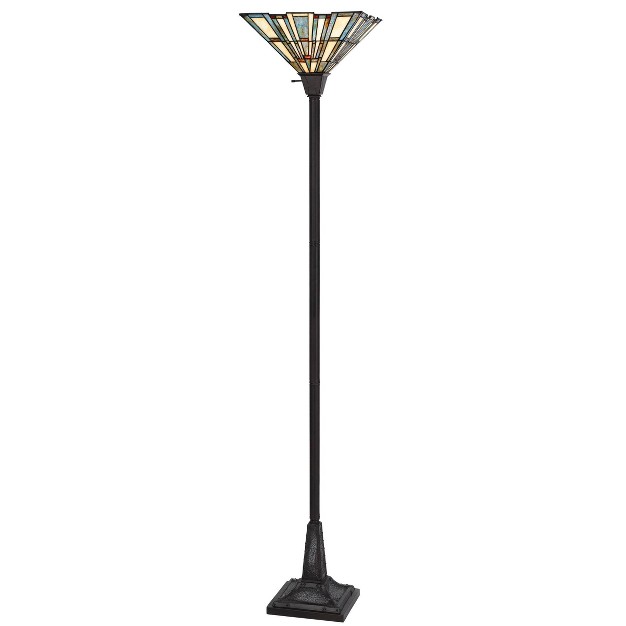 Metal resin Torchiere Floor Lamp With  Stained Glass Shade Dark Bronze Cal Lighting