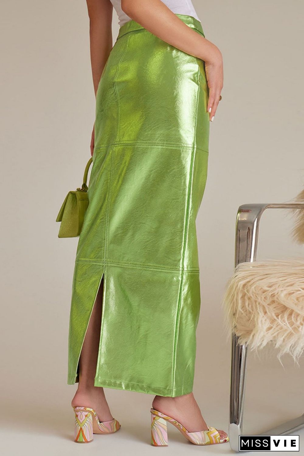 Green Casual Solid Slit Skinny High Waist Conventional Solid Color Skirts