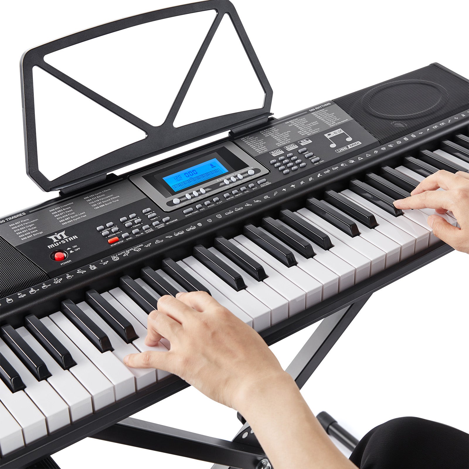 Mustar 61 Lighted Keys Electronic Keyboard Piano Set with USB MIDI， Headphones， Microphone， Sustain Pedal， Stand for Beginner