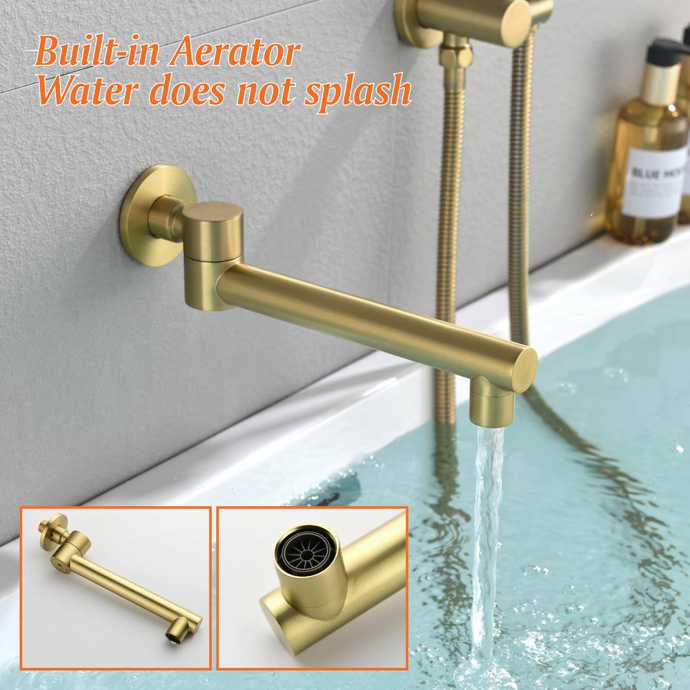 Miscool Round Single-Handle 7 -Spray Wall Mount Roman Tub Faucet with Swivel Spout in Brushed Gold (Valve Included) SHSMDH10C031GL