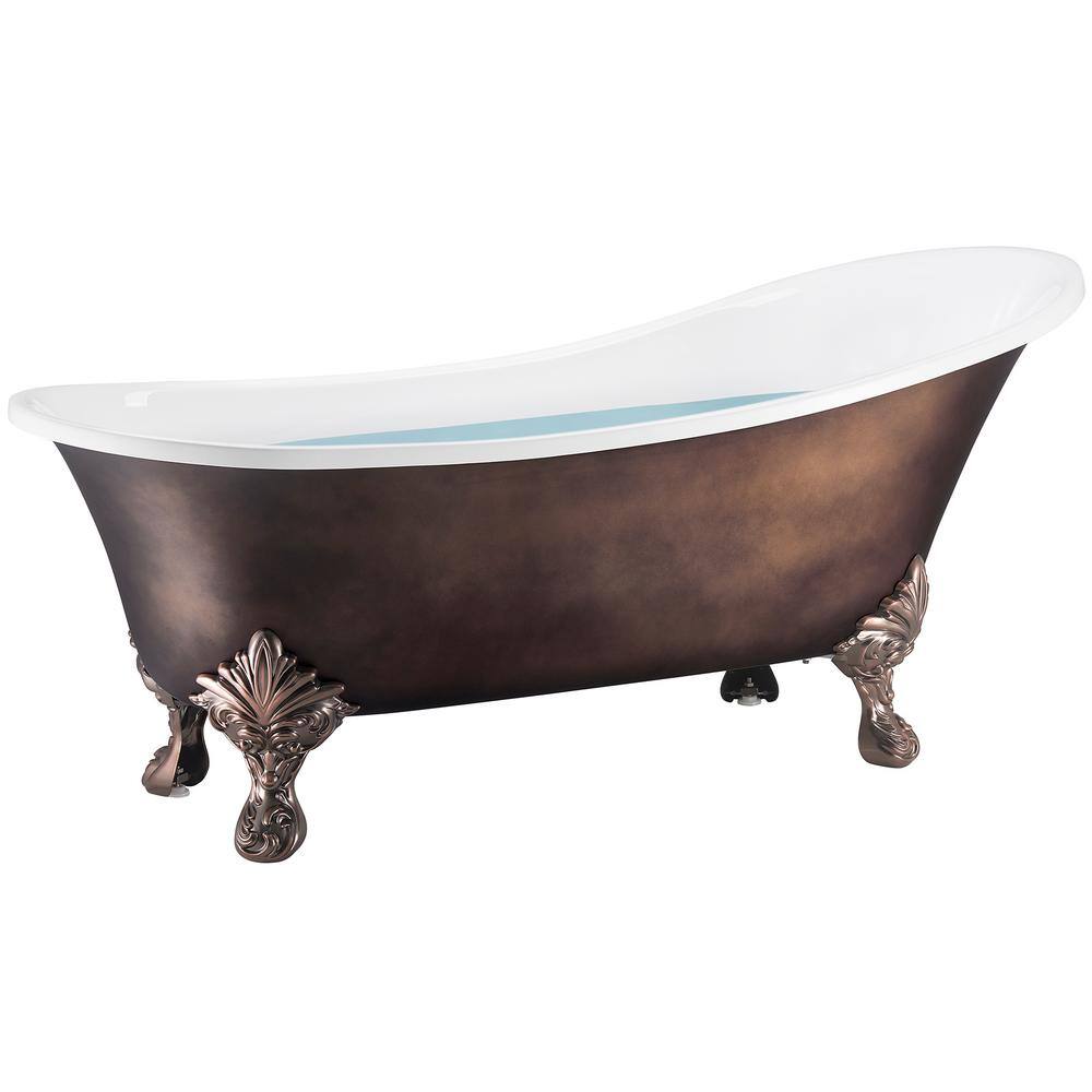 AKDY 60 in. Acrylic Double Slipper Clawfoot Non-Whirlpool Bathtub in Matte Antique Brass BT0311