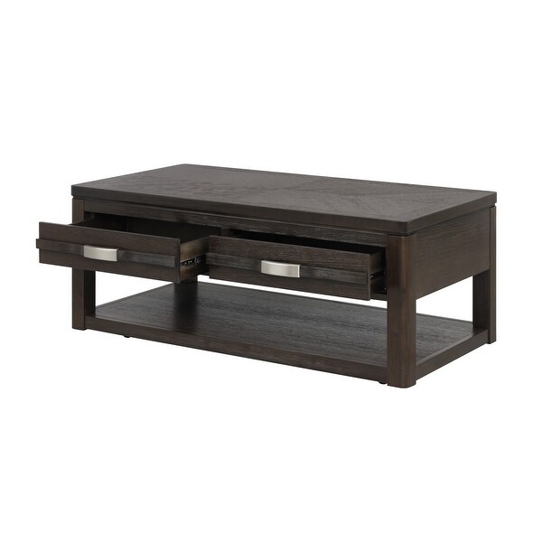 Joni 48 Inch Modern Cocktail Coffee Table， 2 Drawers， Curved Handles， Brown