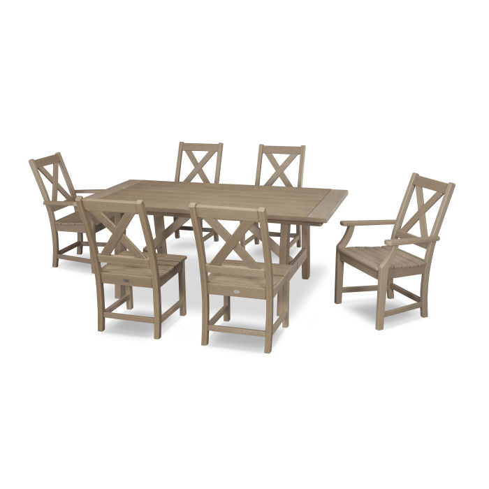 Polywood Braxton 7-Piece Rustic Farmhouse Dining Set in Vintage Finish PWS507-1-V