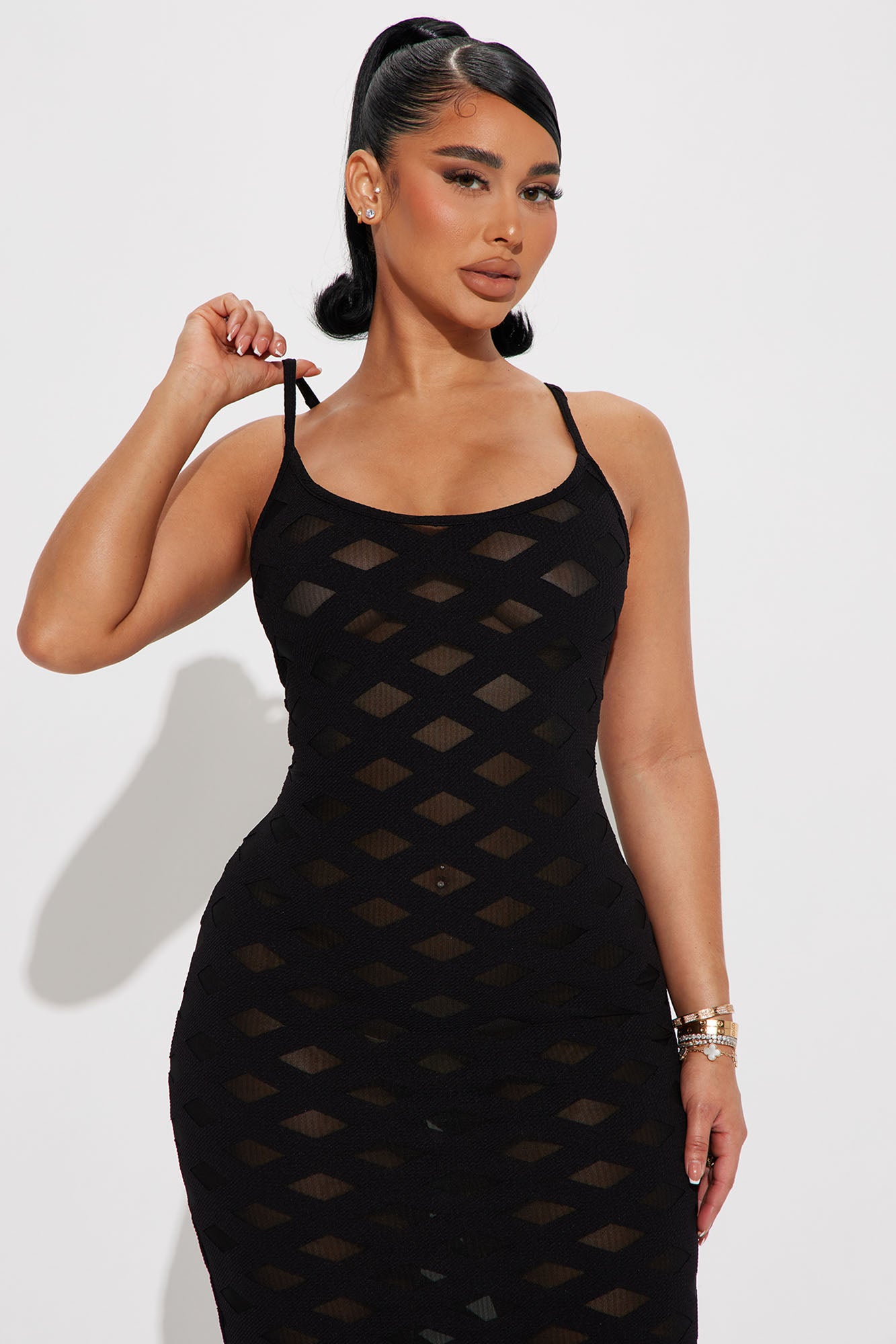 Christina Mesh Midi Dress - Black