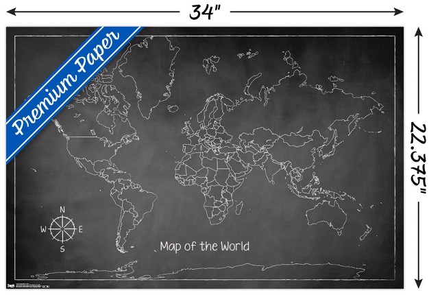 Trends International Chalk Map World Unframed Wall Poster Prints