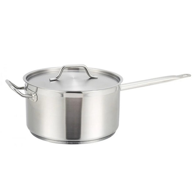 Winco Sauce Pan With Cover Helper Handle Classic Sauce Pot With Lid Stainless Steel 7 5 quart