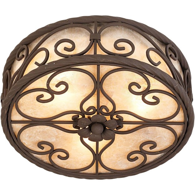 Wide Dark Walnut Scroll 3 light Drum Shade For Bedroom Kitchen Living Room