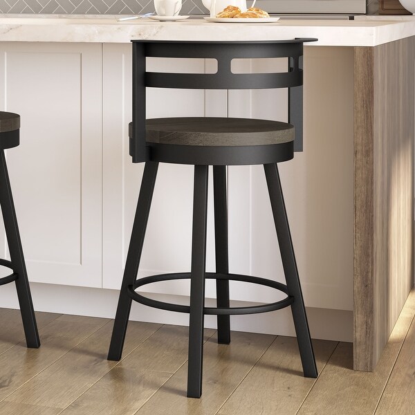 Amisco Vector Swivel Counter Stool with Distressed Wood Seat