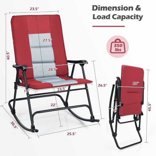 Costway Set Of 2 Padded Folding Rocking Chairs Patio Garden Yard Camping Red blue