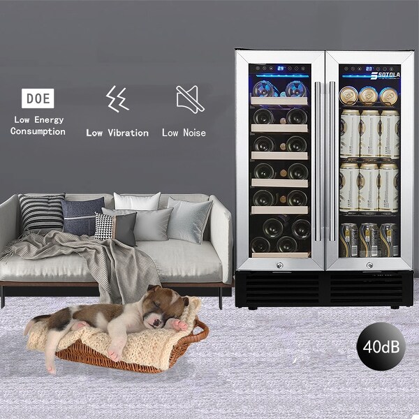 24'' Wine Cooler Refrigerator - Dual Zone Built-in or Freestanding Fridge with Stainless Steel Tempered Glass Door