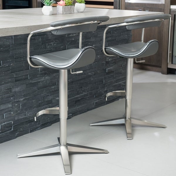 MIX Brushed Stainless Steel Adjustable Height Swivel Faux Leather Stool with Arms With X Base