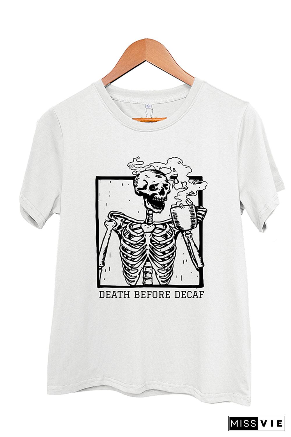 Skeleton Death Before Decaf Skeleton Drink Coffee Graphic T-Shirt Wholesale