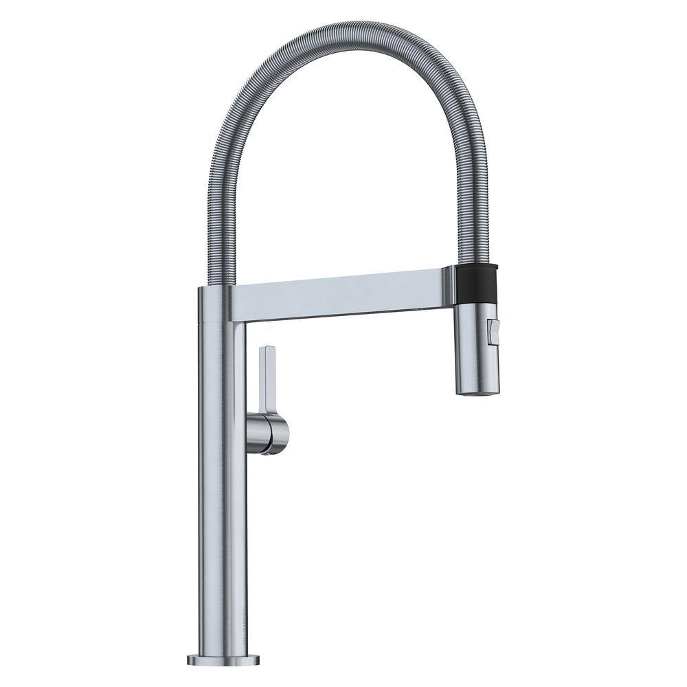 Blanco Culina Mini Semi-Pro Single-Handle Pull-Down Sprayer Kitchen Faucet in Classic Steel 441625