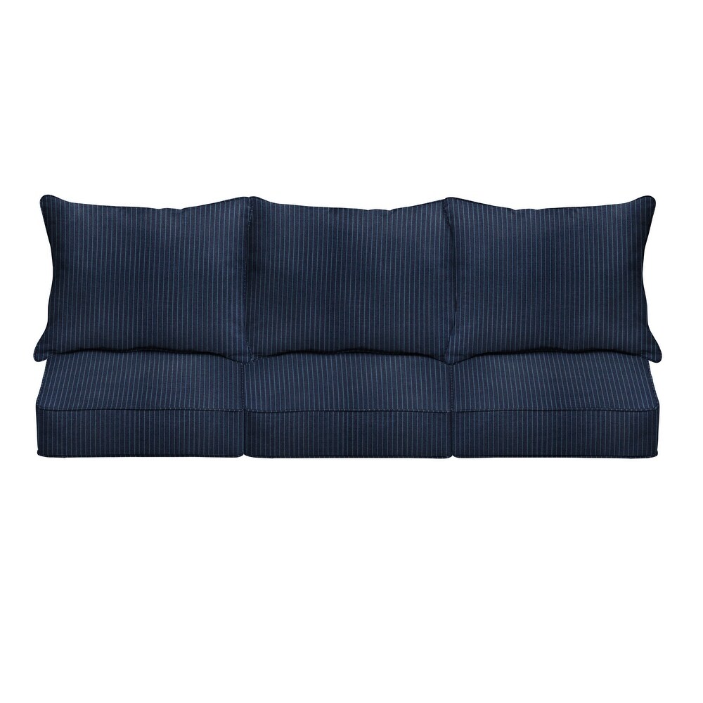 Dark Blue Pinstripe Deep Corded Sofa Pillow and Cushion Set by Havenside Home