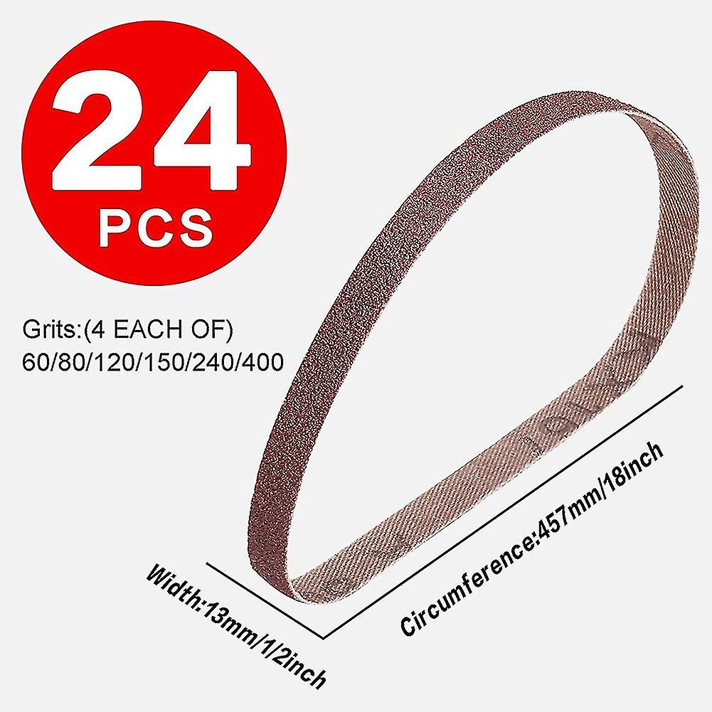 Sanding Belt 24 Pack 1/2 X 18 Inch Aluminum Oxide File Sander Belt Assortment，belt Sander Tool For