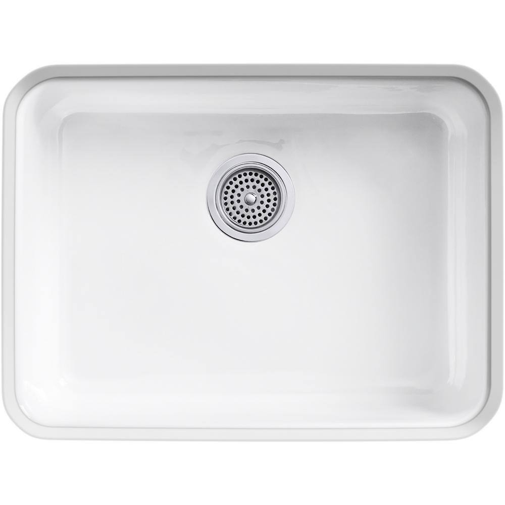 KOHLER Iron Tones Dual Mount Cast Iron 24 in. Single Bowl Kitchen Sink in White K-6585-0