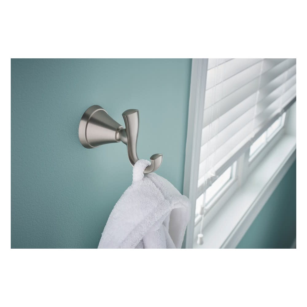 Moen Tiffin Brushed Nickel Robe Hook with Press and Mark Stamp