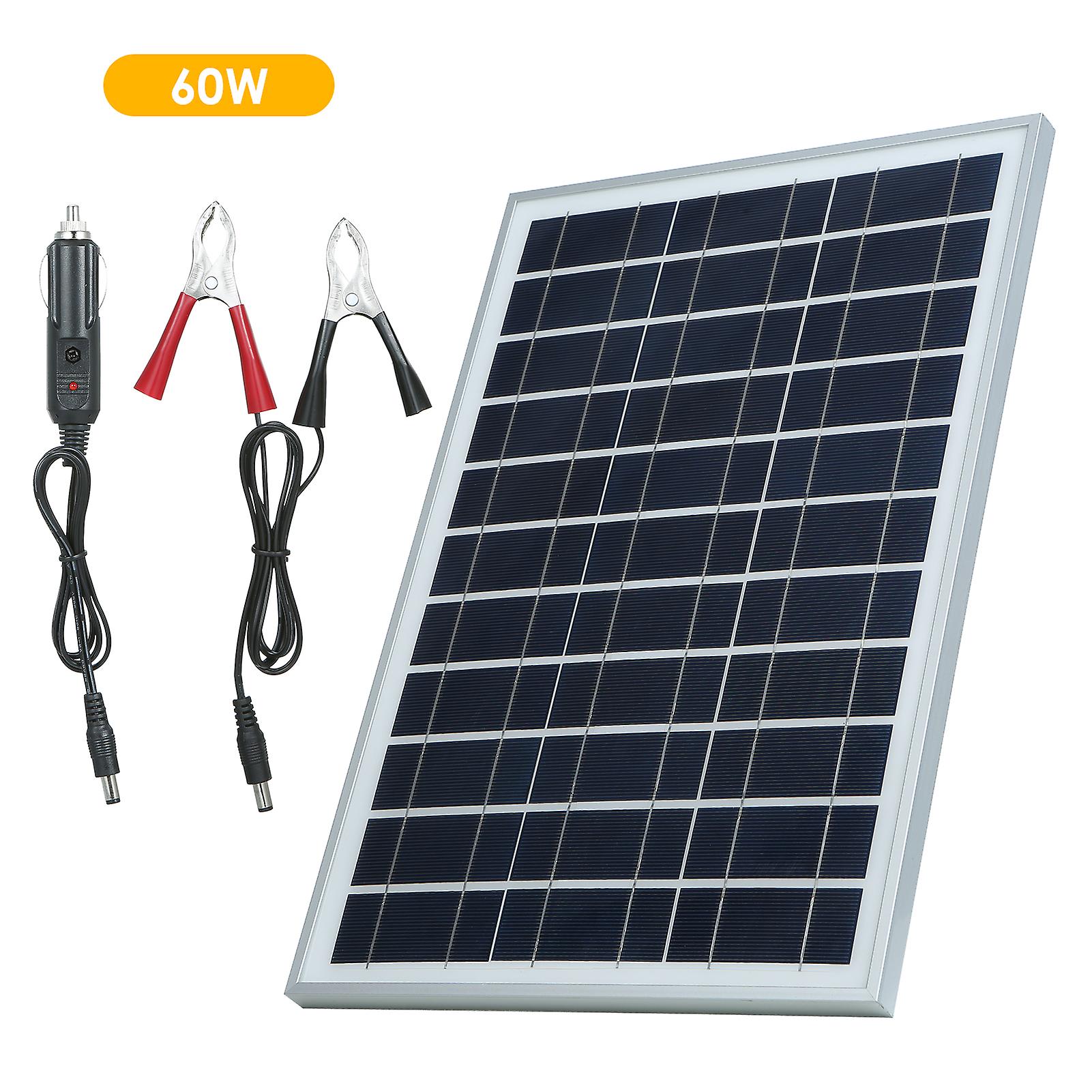 60w D C 5v/18v Flexible Solar Panel Kit Set Ip65 Water Resistance/ D C Alligatoe Clip/ 1 * Car C-harger For Home Car Boat Indoor Outdoor Use Portable