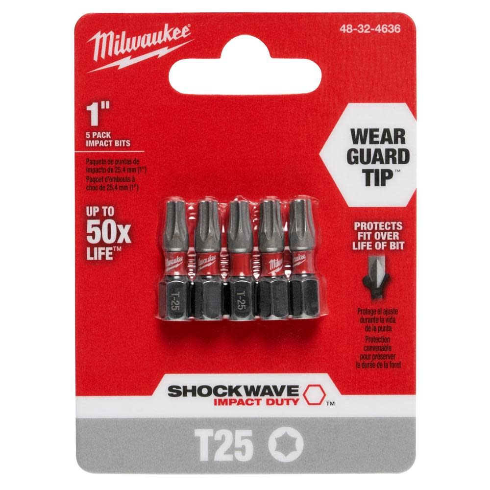 Milwaukee SHOCKWAVE 1 in. T25 Impact Driver Bits 5PK 48-32-4636 from Milwaukee