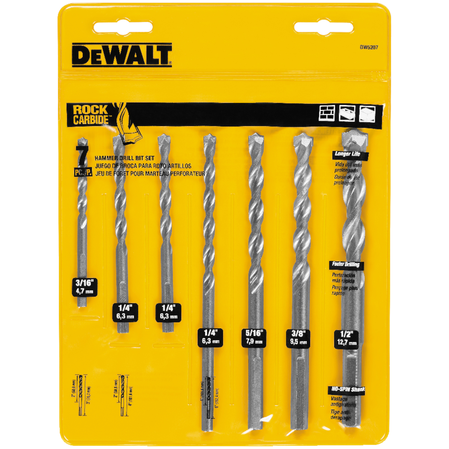 DW Rapid Load Carbide Masonry Drill Bit Set 7 pc