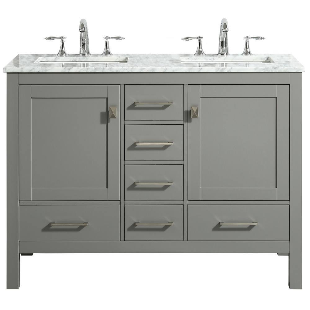 Eviva Aberdeen 48 in. W x 22 in. D x 34 in. H Double Bath Vanity in Gray with White Carrara Marble Top with White Sinks EVVN412-48GR-DS