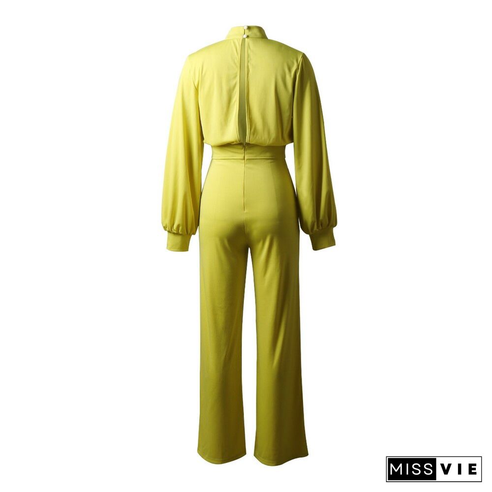 Summer Half Neck High Lantern Sleeve Jumpsuit