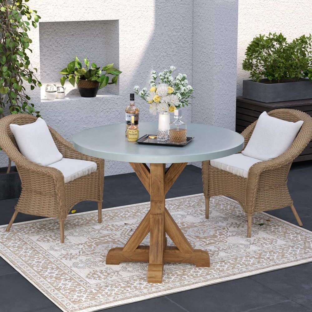 COSIEST Outdoor Round Dining Table with Pedestal Base