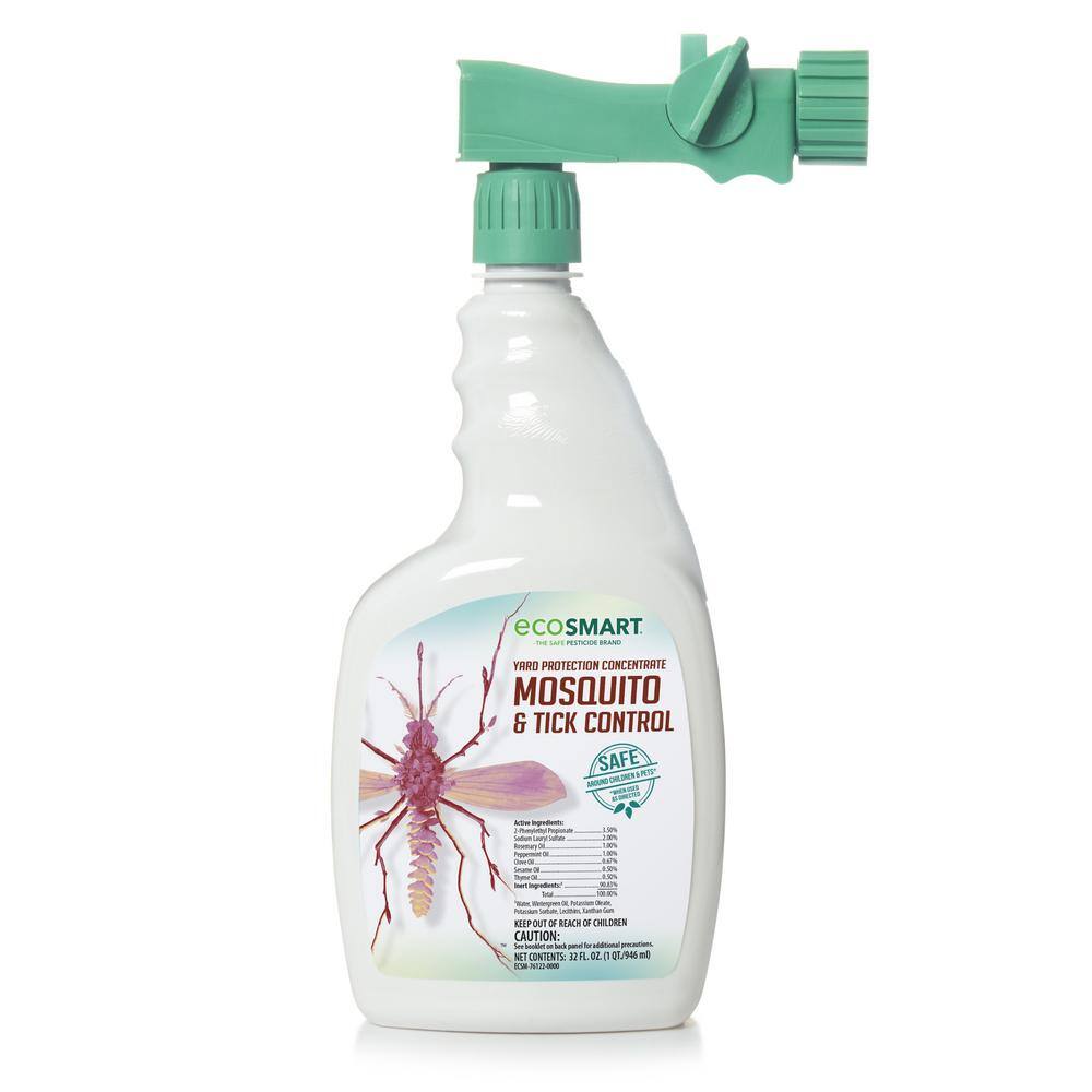 EcoSmart 32 oz. Natural Mosquito and Tick Control Concentrate with Plant-Based Essential Oils Ready-To-Use Hose End Spray Bottle ECSM-33725-01EC