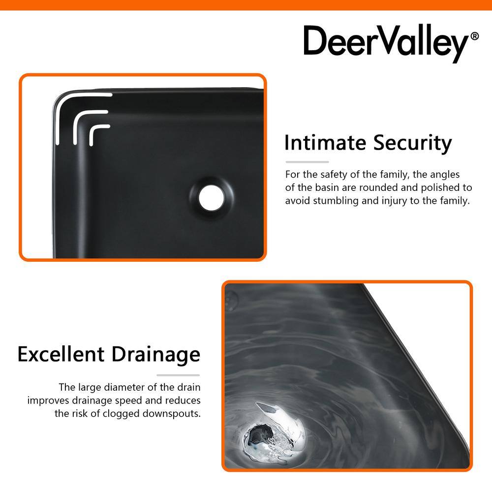 DEERVALLEY DeerValley Ally Black Ceramic Rectangular Vessel Bathroom Sink Not Included Facuet DV-1V0010