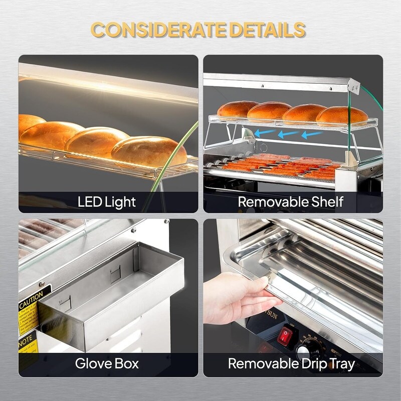 Electric Stainless Steel Hot Dog Grill Cooker Machine