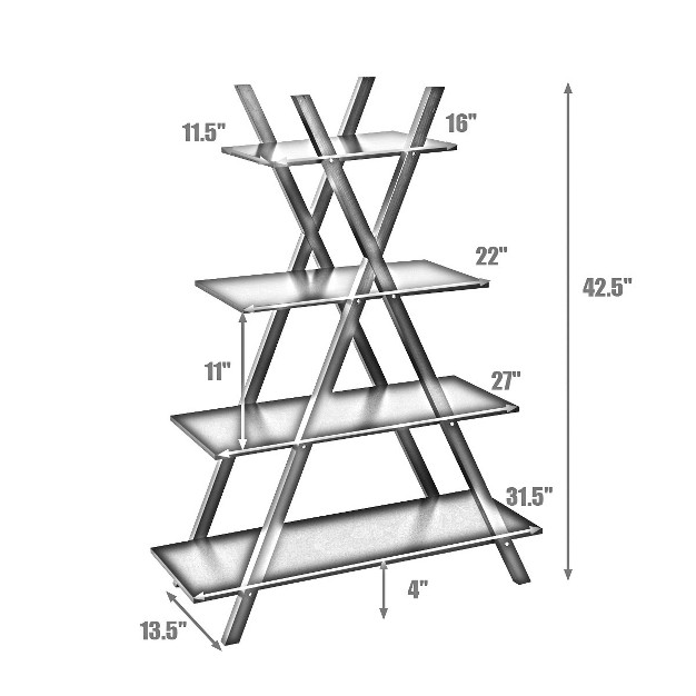 Tangkula X Shape Bookshelf Shelves 4 Tier A Ladder Storage Bookcase Display Home Office