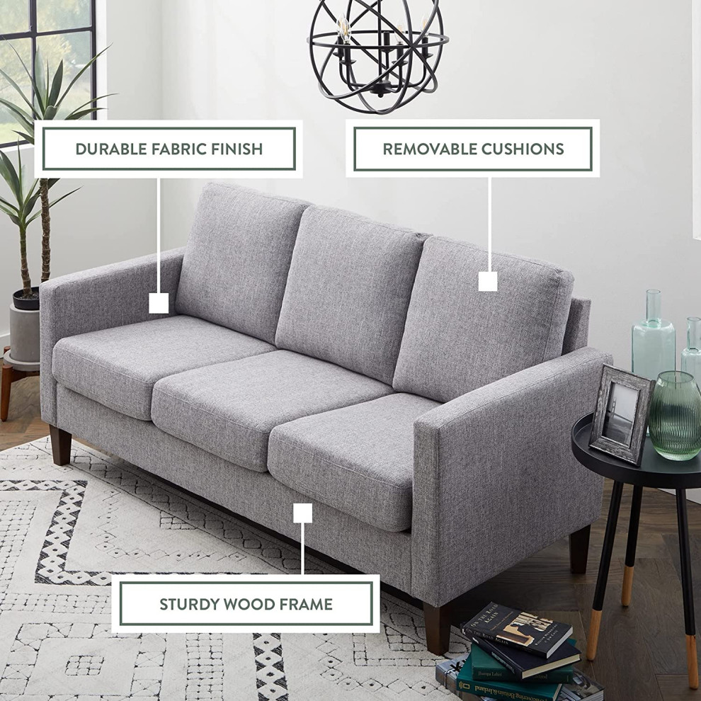 Modern 3 Seater Sofa  Tapered Legs With Cushioned Seat  ampTrack Arms   Midcentury   Sofas   by Declusia  Houzz