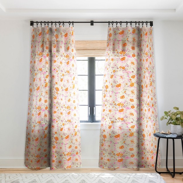 Alison Janssen Faded Floral Pink Citrus Single Panel Sheer Window Curtain Society6