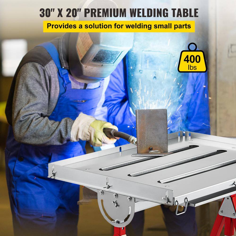 VEVOR Folding Welding Table 30 in. x 20 in. Sawhorse Workbench 400 lbs. Adjustable with Casters Retractable Guide Rails HJTYCYBD130209VOLV0