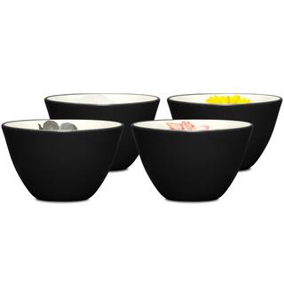 Noritake Colorwave Graphite Black Stoneware Floral Mini Bowls (Set of 4) 4 in. 7 oz. 8034-576D