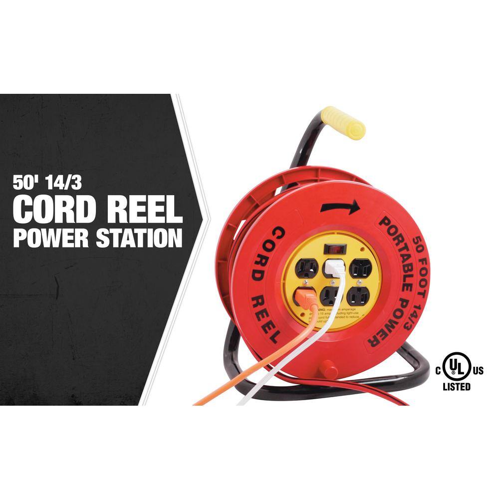 Southwire 50 ft. 143 Red Cord Reel Power Station with 6 Outlets E235