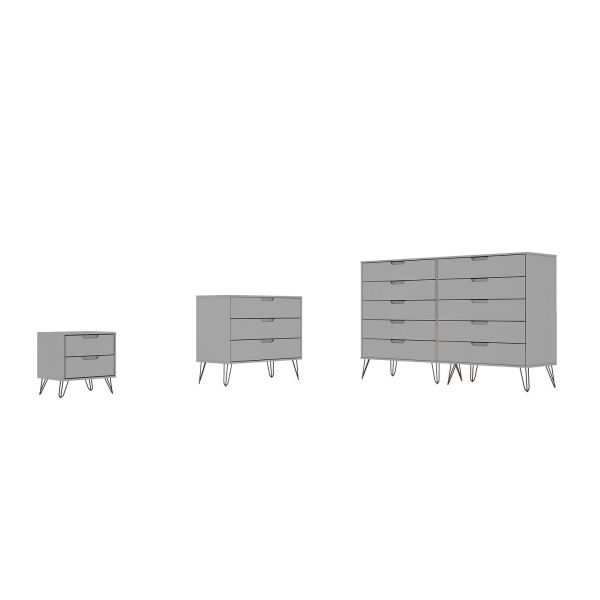 Rockefeller 3 Piece Bedroom Set Tall Wide 10-Drawer Dresser， Standard 3- Drawer Dresser and 2-Drawer Nightstand in White