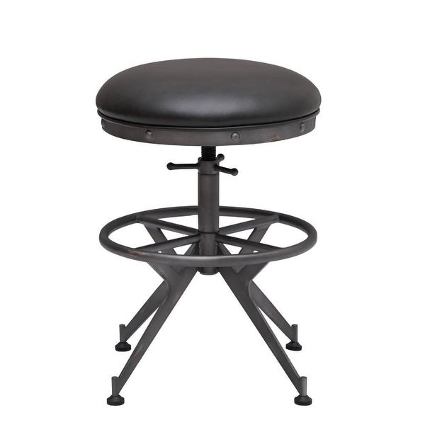 Ruth 19 Inch Adjustable Stool， Metal Axle Base， Cushioned Seat， Grey