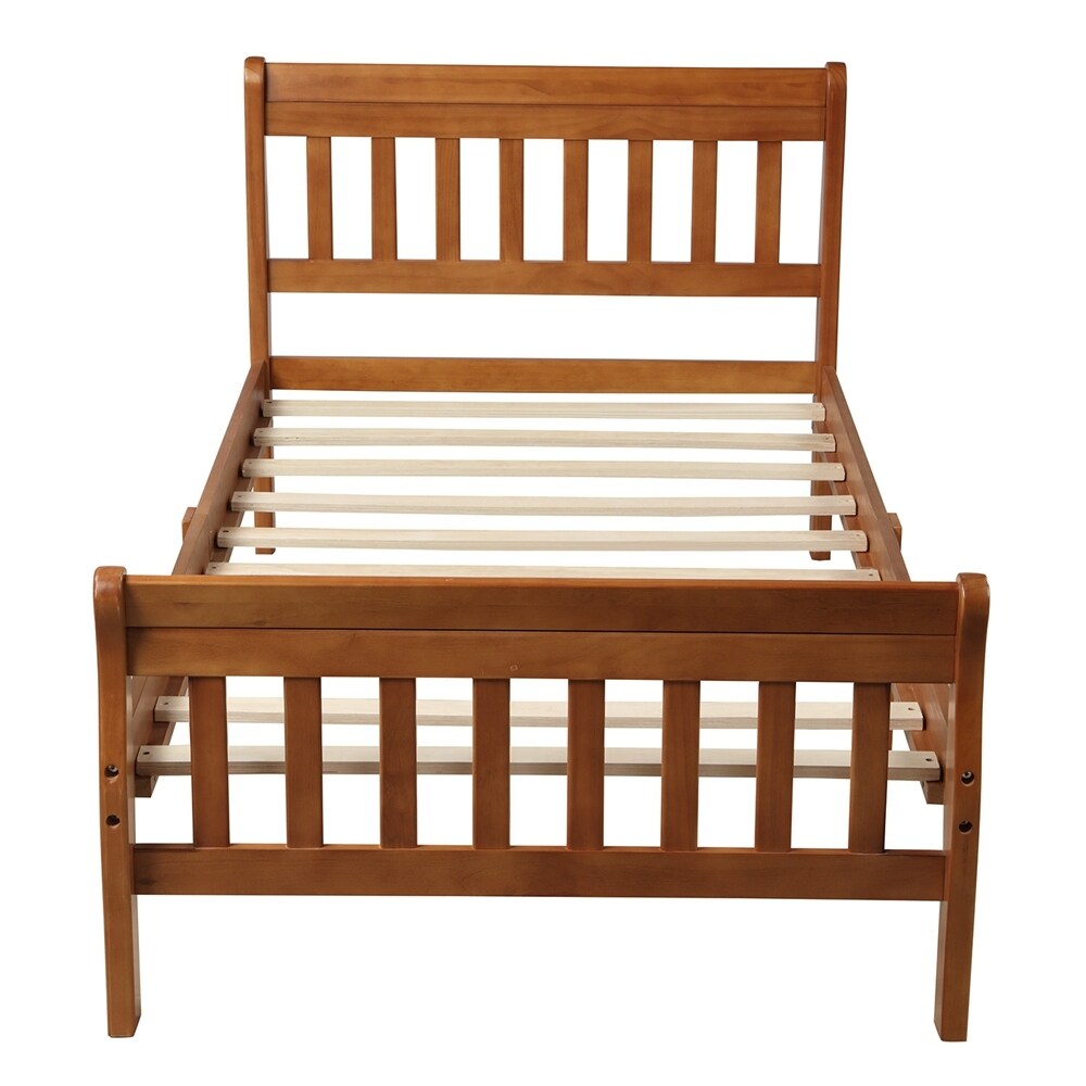 Wood Platform Bed Twin Bed Frame Panel Bed Mattress Foundation Sleigh Bed with Headboard/Footboard/Wood Slat Support