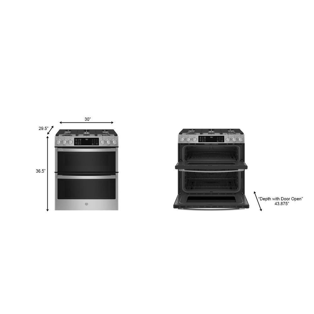 GE Profile 30 in. 6.7 cu. ft. Smart Slide-In Double Oven Gas Range in Fingerprint Resistant Stainless with True Convection PGS960YPFS