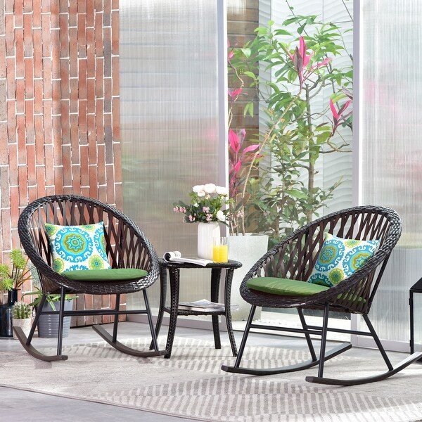 OVIOS 3piece Patio Rocking Chair Bistro Set with Glass Coffee Table