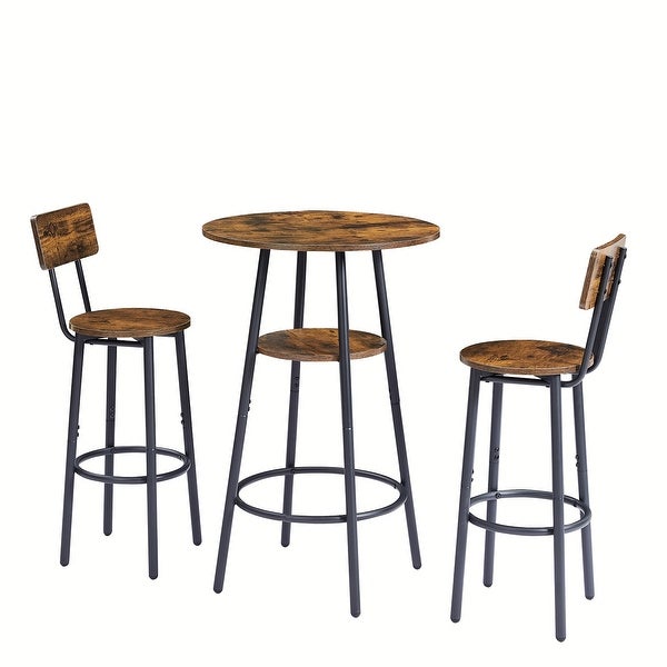 3Pieces Bar Table Set with Double -layer Round Bar Table and 2 Stools