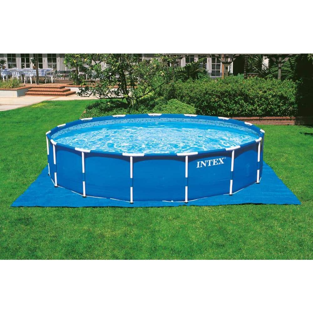 Intex 18 ft. W x 4 ft. Round Metal Frame Above Ground Swimming Pool Set Pump, Ladder and Cover 28253EH