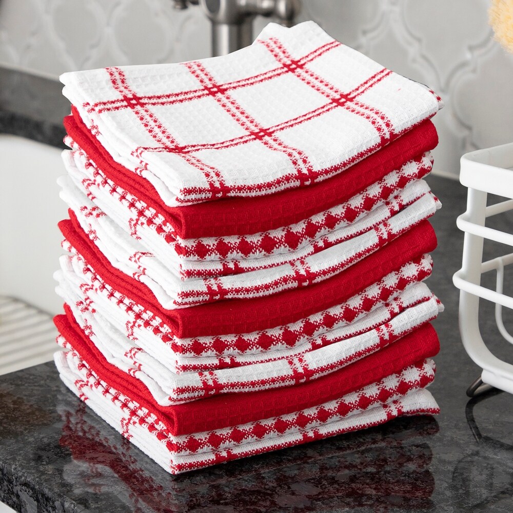 T fal Textiles 12 Pack Flat Waffle Cotton Kitchen Dish Cloth Set