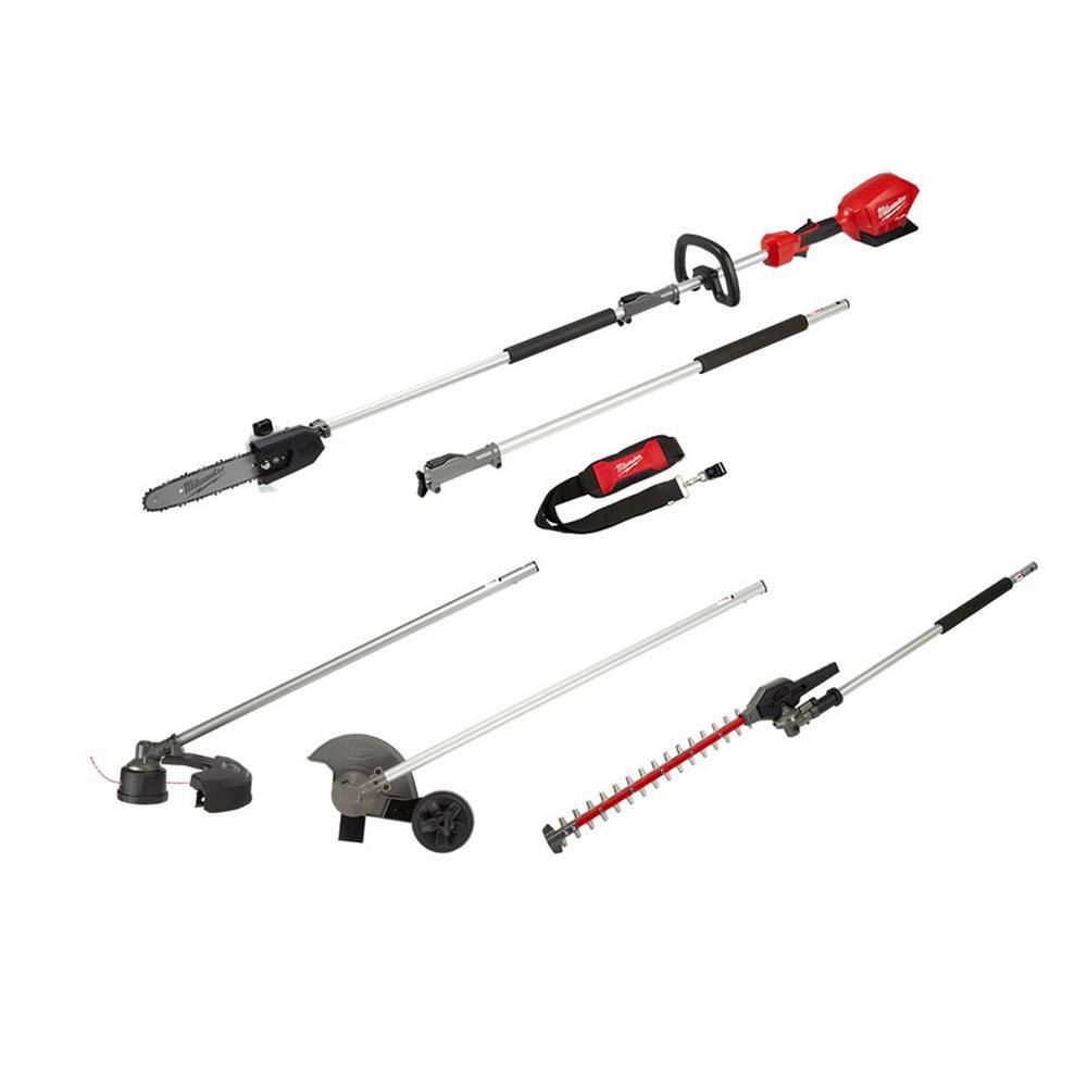 MW M18 FUEL 10 in. 18V Lithium-Ion Brushless Electric Cordless Pole Saw with String Trimmer Hedge Trimmer Edger Attachments 2825-20PS-49-16-2717-49-16-2718-49-16-27